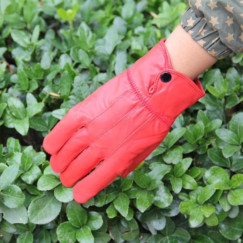 Womens Genuine Lamb Leather Gloves Winter Warm Lined Full Finger Cycling Outdoor Sport Multi Color