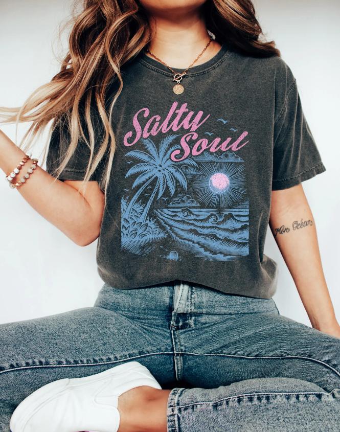 Plus Size Summer Womens Vintage Beach TShirt Beach Vibes Tee Cotton Breathable Stylish Versatile Street Style Oversized XL