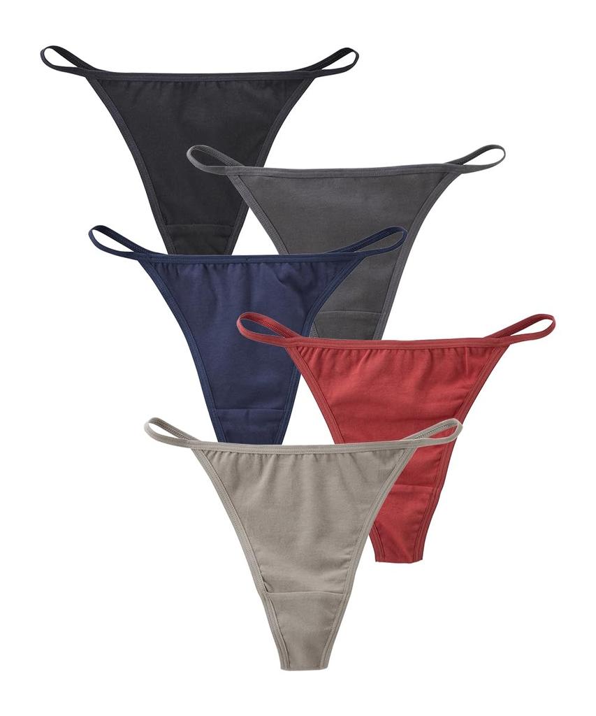 Nissen Cotton Blend Side Basic Size 3L Women's T-Back Panties, Stretch, Tape, 5-Pack, Colors,