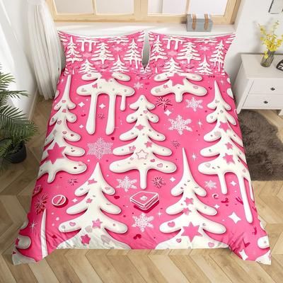 Christmas Tree Duvet Cover Set Queen King Size Botanical Pattern Quilt Cover Bedding for Kids Girls Teens Room Deco 3 Piece Set
