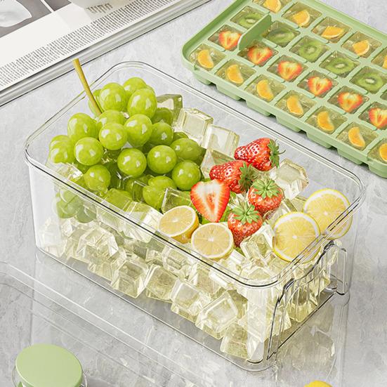 Ice Cube Mold with Lid And Storage Box One-Press Easy-Release Double Layer Ice Tray with Scoop BPA-Free Food Grade Ice Maker for Cocktails Whiskey