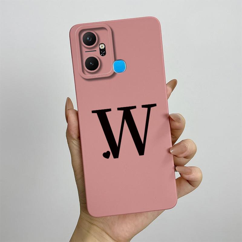 For Infinix Smart 6 Plus Case Infinix Smart6 Plus Phone Case X6823C Cute Initial Letters Square Soft Silicone Back Cover Fundas