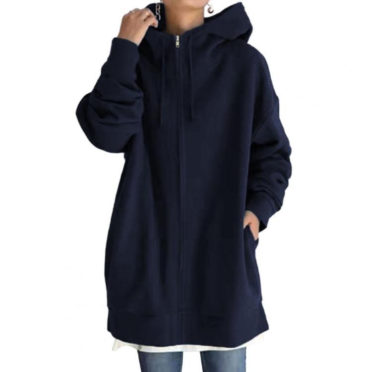 Oversize Fleece Hooded Jacket for Women Winter Zipper Coat Long Pocket Streetwear Harajuku Sweatshirts Ladies Outwear Hoodies