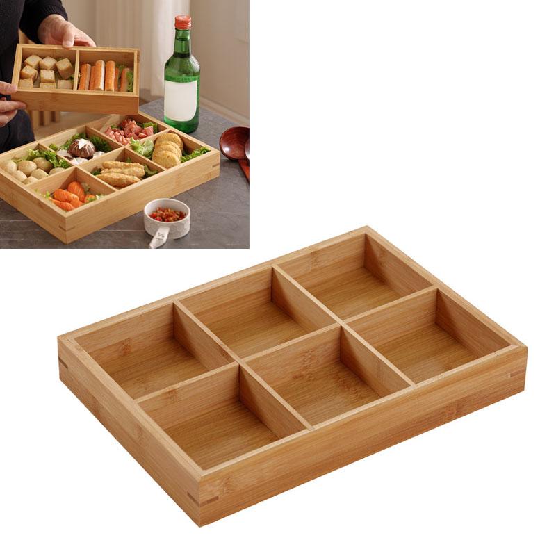 Divided Wooden Tray Multi Compartments Serving Tray for Hot Pot Restaurants Sushi Plate 6