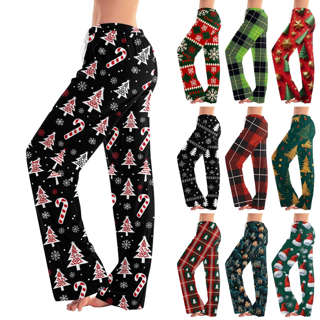 Womens Pajama Pants Sleepwear Casual Drawstring Elastic Waist Pants Comfy Straight Yoga Loose Trousers