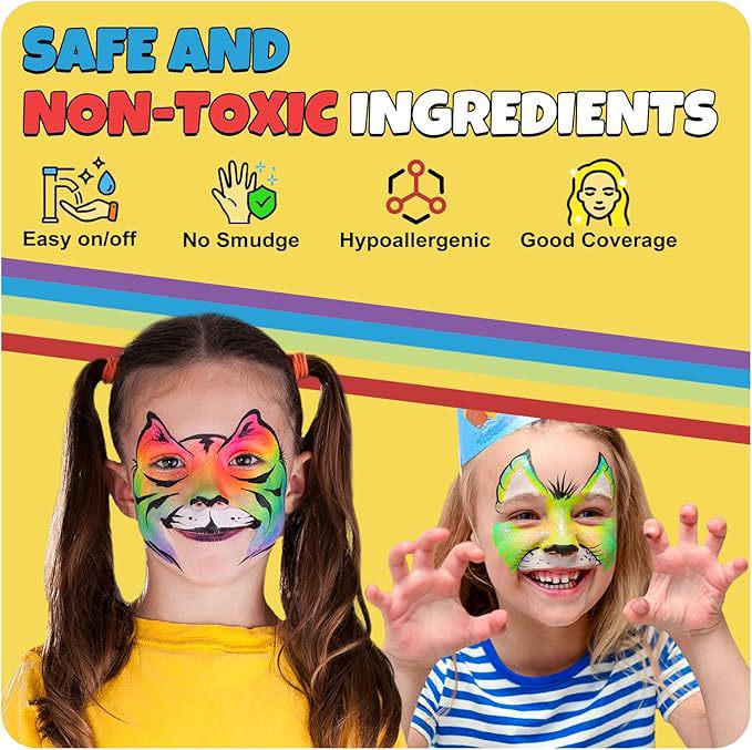 Conjunto de Pintura Facial e Corporal com Glitter de 54 Cores para Crianças - Perfeito para Festivais e Efeitos de Palco