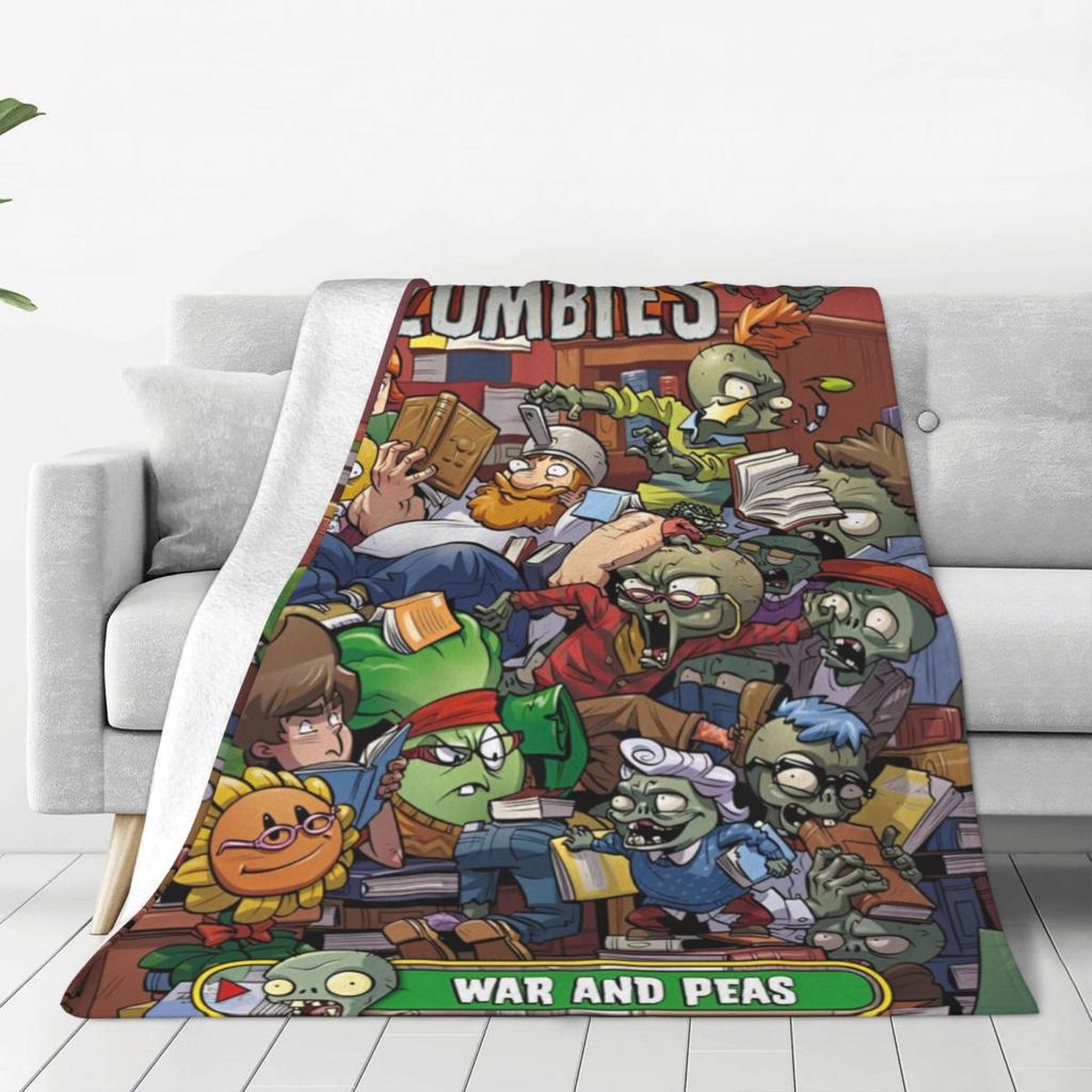 Game P-Plants-vs-Zombie Printed Warm Blanket Picnic Plush Throw Blanket Graphic Couch Chair Flannel Bedspread Sofa Bed Cover