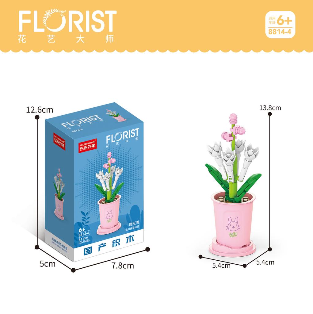 Buchet din Blocuri de Construcție cu Particule Mici, Plante Suculente în Ghiveci Compatibil, Ornament de Masă Model, Jucărie Educativă de Asamblat