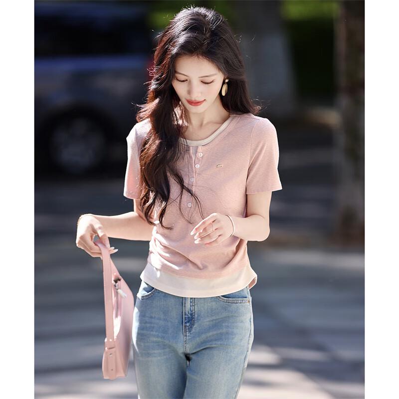 Women's Gentle Sweet Fake Two-Piece Short Sleeve T-Shirt