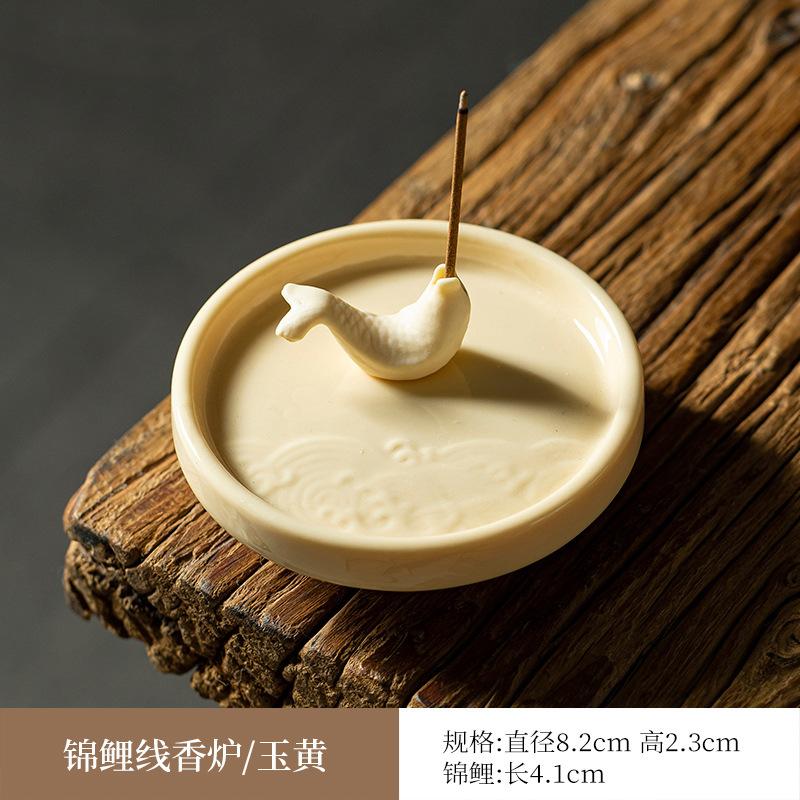 Ceramic Koi Line Incense Burner Insert Agarwood Sandalwood Base Zen Censer Holder Tea Table Indoor Decoration Ornament Gifts