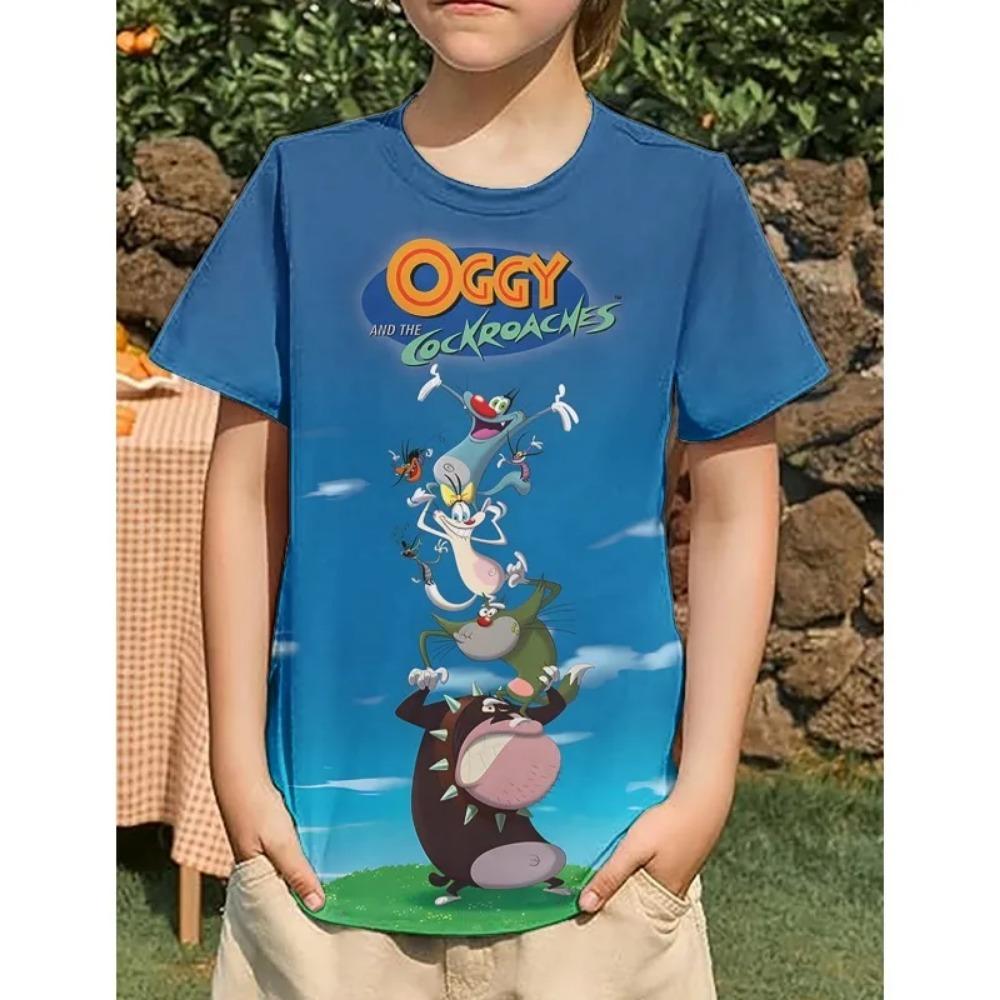 Oggy and The Cockroaches Short Sleeve T-Shirt Kids High Quality T Shirts Childrens Clothing 3D Cartoon Print Comfortable Tees Boys and Girls Clothes