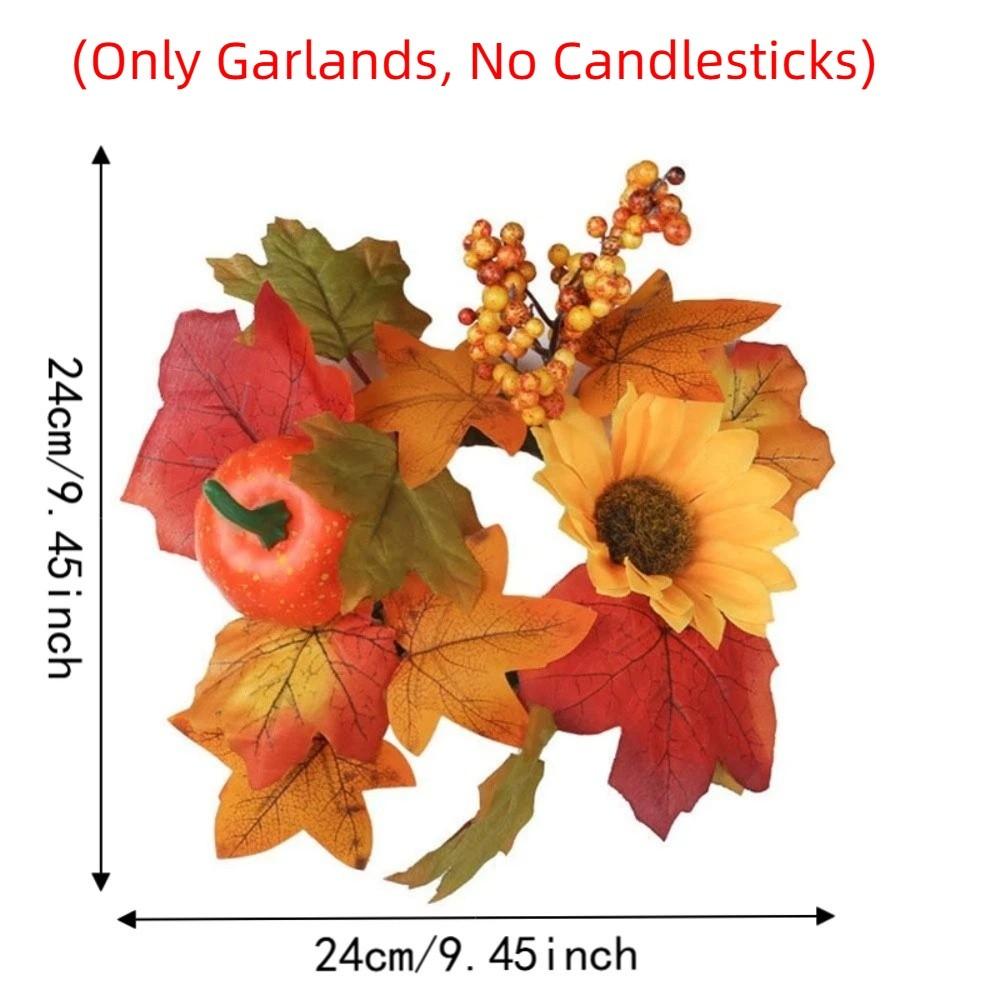 Artificial Candle Ring Wreath Handmade Maple Pumpkin Wreath Autumn Floral Garland Table Decor