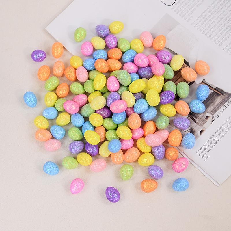 80pcs Glitter Easter Eggs Mini Colorful Foam Bird Pigeon Happy Easter Party Home Decoration Kids Gift Basket Filler DIY Crafts