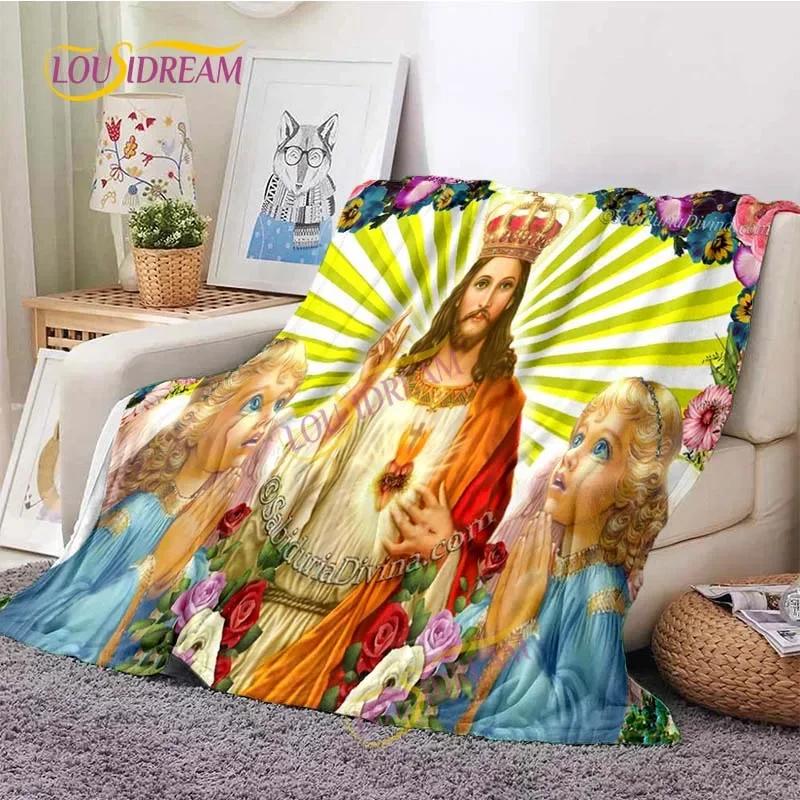Kind Jesus and Blessed Virgin Mary Soft Christian God Flannel Art Faith Bed Comfortable Home Hiking Four Seasons Warm Blanket