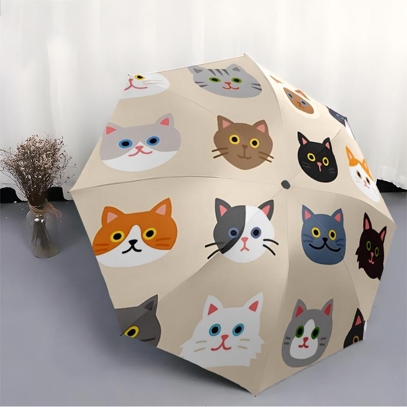 1pc Cat Faces Automatic Open/Close Umbrella with One Touch Button,, Windproof Design   Lightweight Portable Umbrella for Women & Men6014
