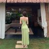 High-quality Korean Style Summer V-neck Vacation Dress, Diagonal Ruffle Floral Spaghetti Strap Dress, Mermaid Long Dress