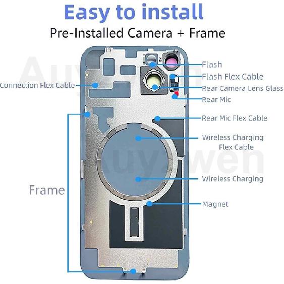 1 Set OEM Back Glass Replacement for iPhone 14 Rear Back Cover Glass with Waterproof Seal,magnet,Camera Lens & Tools for 14 6.1