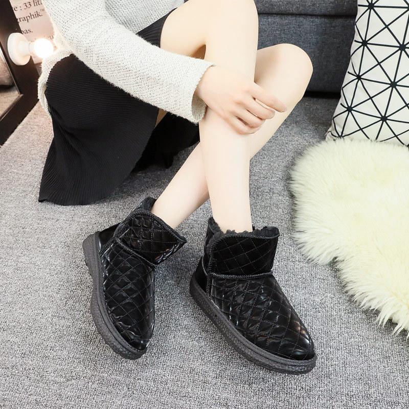 Vinter nye fløyel fortykket snøstøvler dame sklisikker myksålet allsidige damesko vanntett lær bomullssko kuldebestandig