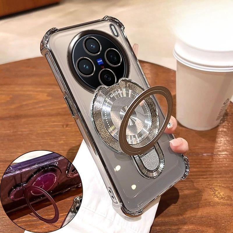 

Противоударный чехол с магнитным держателем с гальваническим покрытием для Vivo X300 Pro, силиконовая накладка vivo X300 серебряный