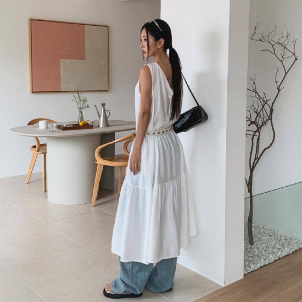 New Arrivals Open Run Women Pintuck Sleeveless Half Button Dress