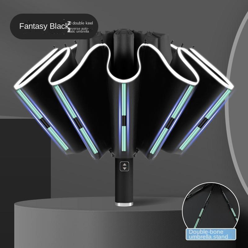 Kompaktní velikost, safírově modrý automatický obrácený deštník - Vodotěsný, UV ochrana, Stylový skládací design s dvoužebrovou konstrukcí a bezpečným zamykáním