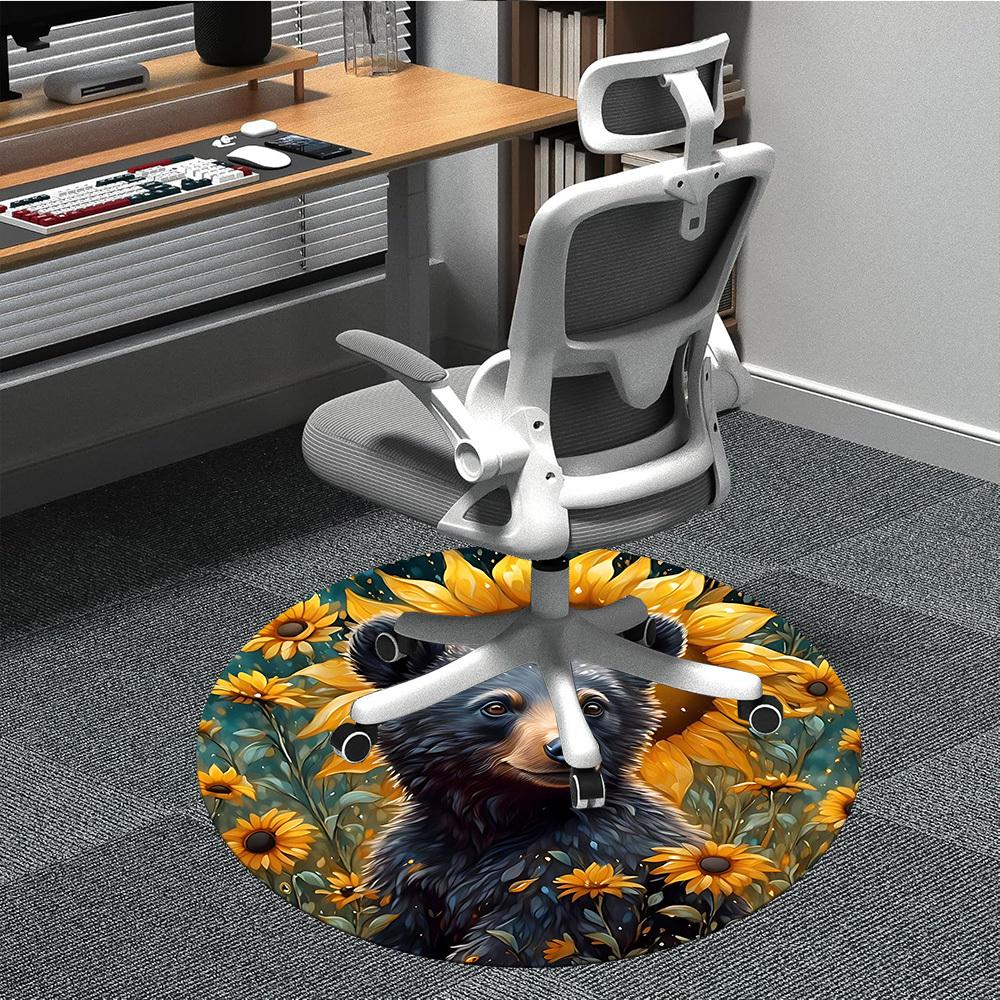 

1pc Bear Sunflower Decor Chair Carpet for Office, Soft, Non-Slip Polyester Mat, Office, Entryway, Living Room, Bedroom, yy251207221 80cm by 80cm
