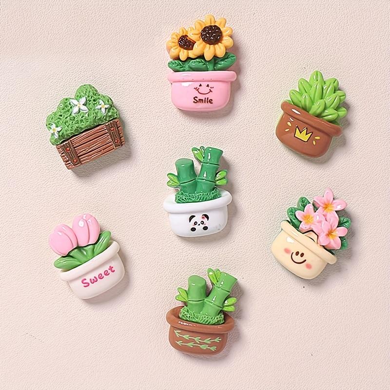 7pcs Cream Adhesive Stickers Potted Plastic Accessories Simulate Flowers & Bamboo Plant Accessories,Suitable for Home decoration