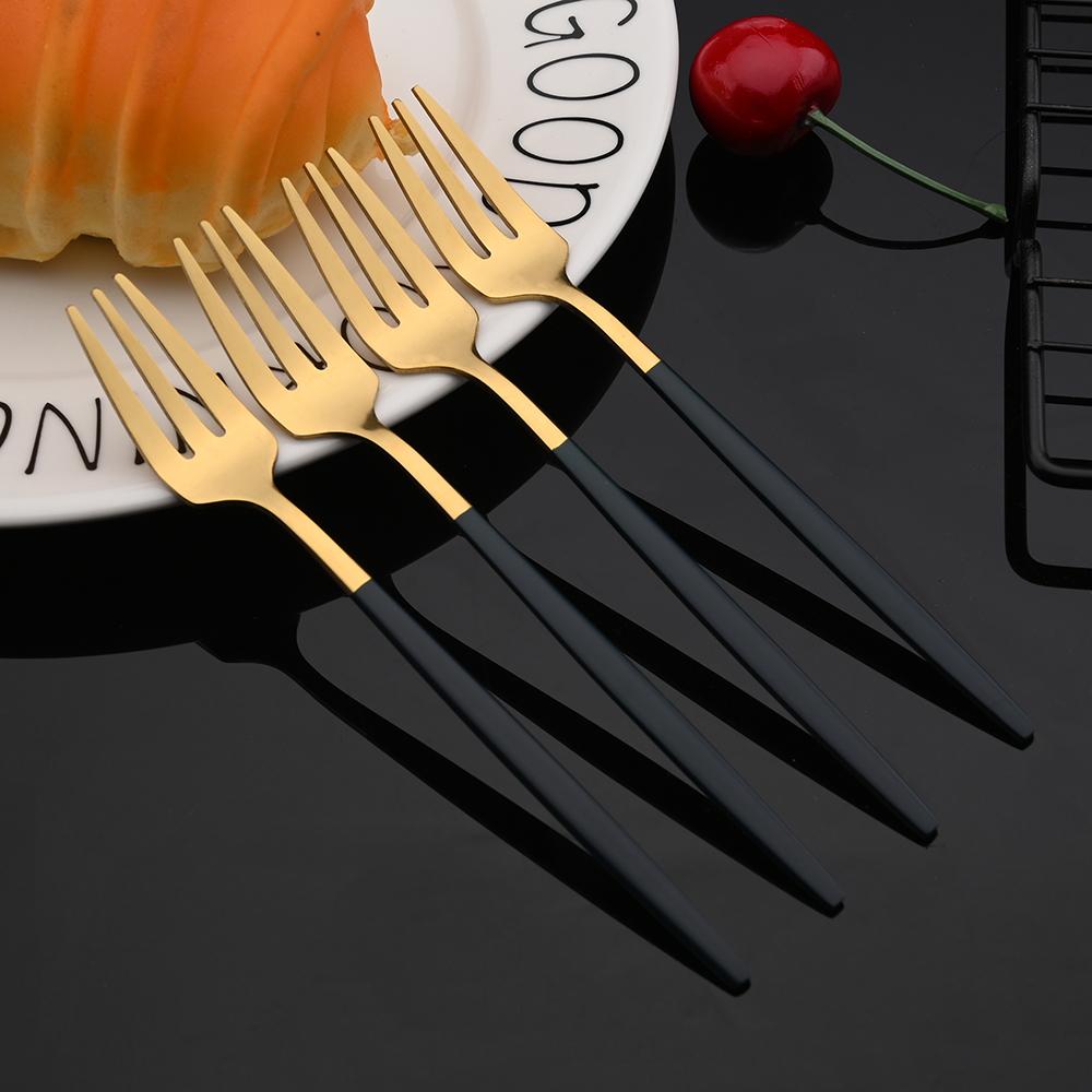 6pcs Dinnerware Set White Gold Cake Fruit Forks Cutlery Set Stainless Steel Flatware Mirror Home Snack Salad Fork Tableware Set