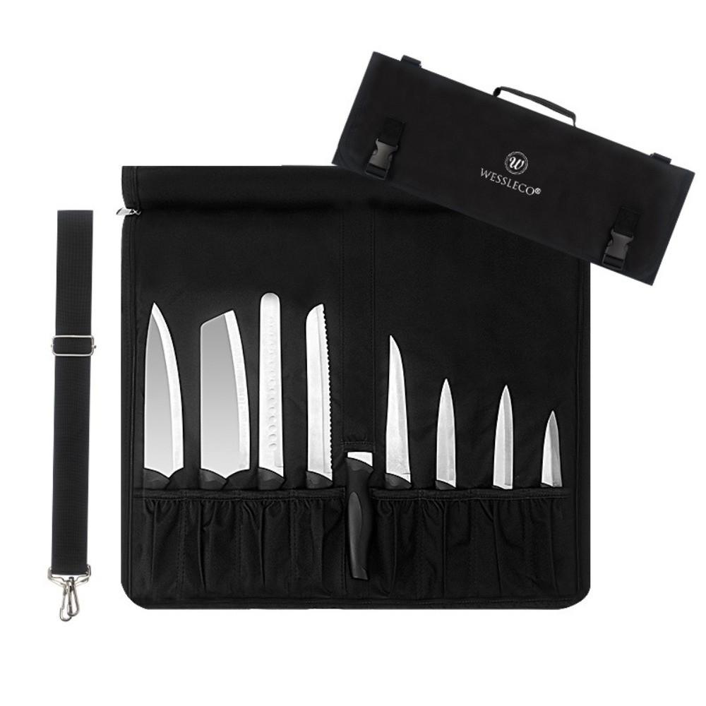 Oxford Material Chef Knife Roll Bag with Shoulder Strap Carry Handle Knife Storage Bag Large Capacity Double Folded Design