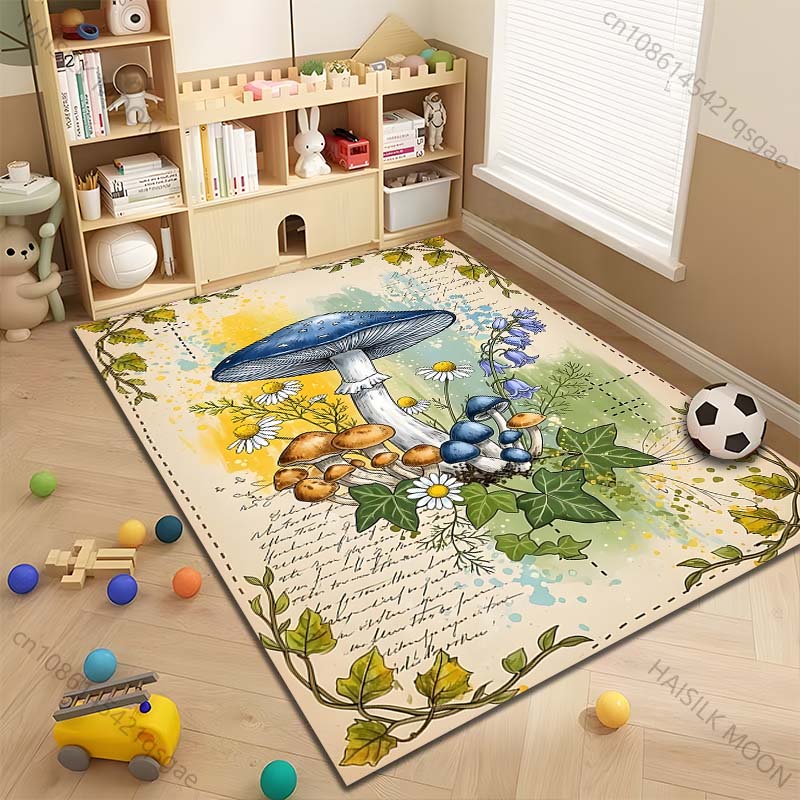 Multiple sizes Mushroom and wildflowers Print Carpet Rug for Living Room Bedroom Sofa Doormat Home Decor Non-slip Floor Mat