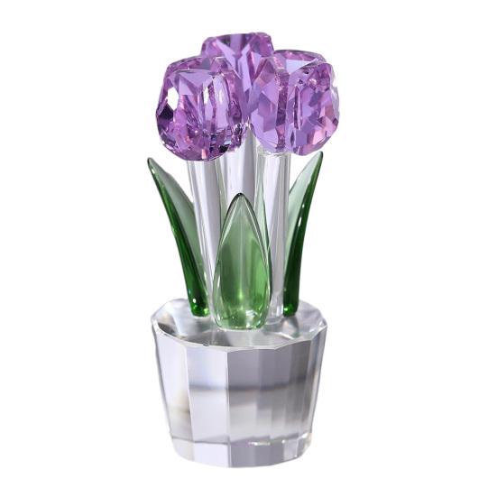 Faux Crystal Tulip Figurine Collectible Clear Tulip Flower Ornament Glass Flower Bouquet Gifts for Valentine's Day Birthday Women Girlfriend Wife