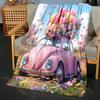 1PC Hearts and Floral Bouquet Car Pattern Blanket Flannel Material Soft Warm for All Seasons, Home Outdoor Camping Picnics RV