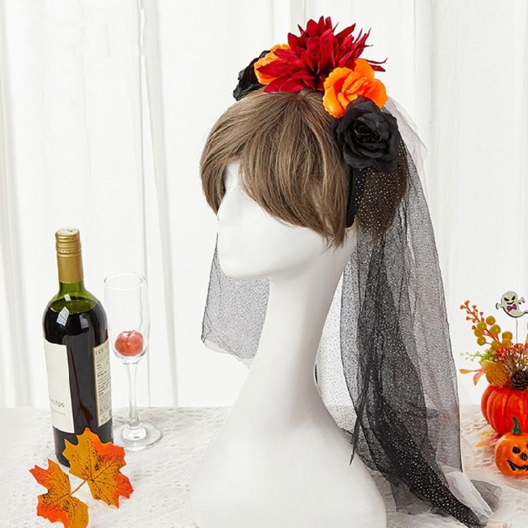 Delicate Rose HairBand Black Headdress Mysterious Rose Hairband with Black Headdress for Halloween Parties Costume