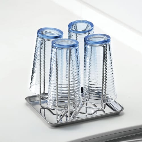 Wahei Freiz Glass Stand, Holds 4 Glasses, Folds Down for Compact Storage When Not In Use, SUI Gut SUI-6084