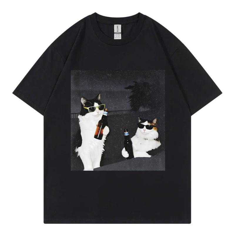 Bier Katze Kumpel Lustiges Meme T-Shirt Unisex Unisex Mode Vintage Kurzarm T-Shirt Sommer Lässig Locker Baumwolle T-Shirts Streetwear