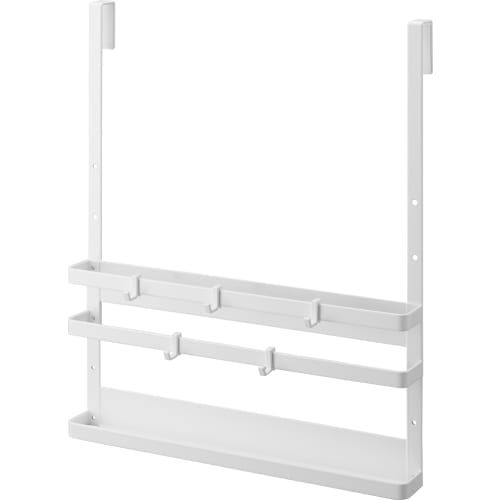 Yamazaki Tower Kitchen Sink Door Cutting Board & Tray Holder, White, Approx. W38 X D6.5 X H32-42cm, Adjustable Height, with Hooks, 1975