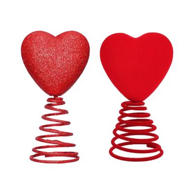 Beautiful Red Heart Tree Toppers Decoration with Spring Base for Mini Valentine Trees and Festival Decors