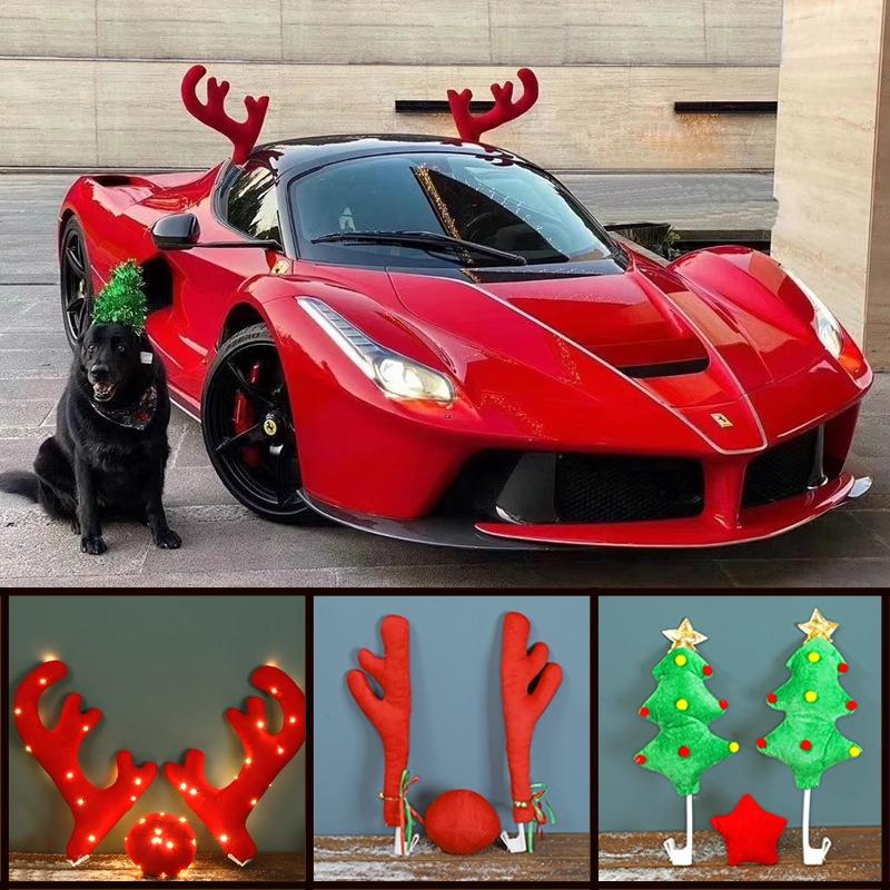 Festive Christmas Car Roof Decoration With Unique Deer Antlers Pvc And Cloth Material