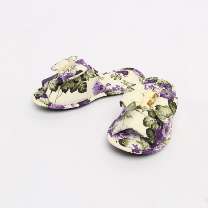 Floral Ribbon Guest Room Slippers Indoor purple
