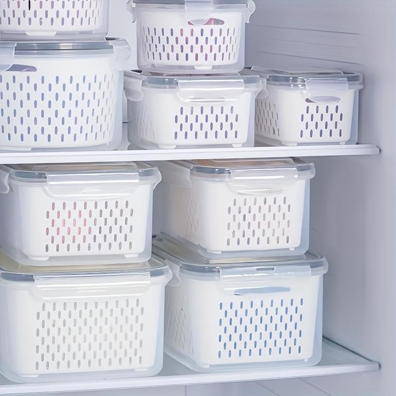9pcs fridge storage boxes with lids stackable with drain tray for fruits, vegetables, suitable for camping and dining