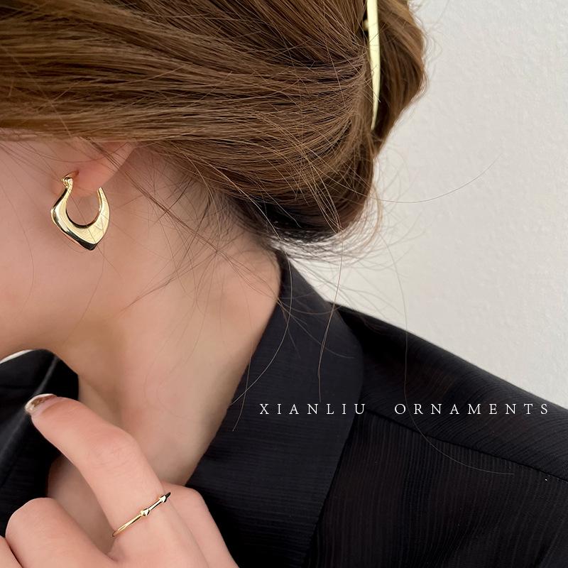 

Retro geometric metal earrings women s niche design sense high-end unique ear buckles new popular stud earrings