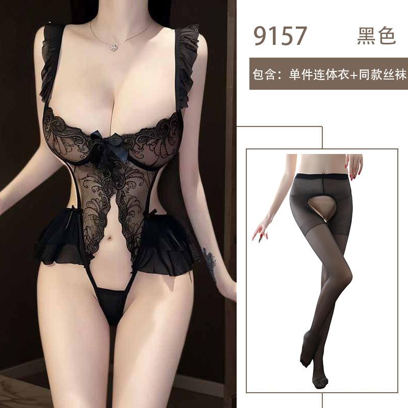 Sexy Underwear Sexy Lace One-piece Hollowed Out Crotch Hot Sexy Clothes Small Breasts Gather Uniform