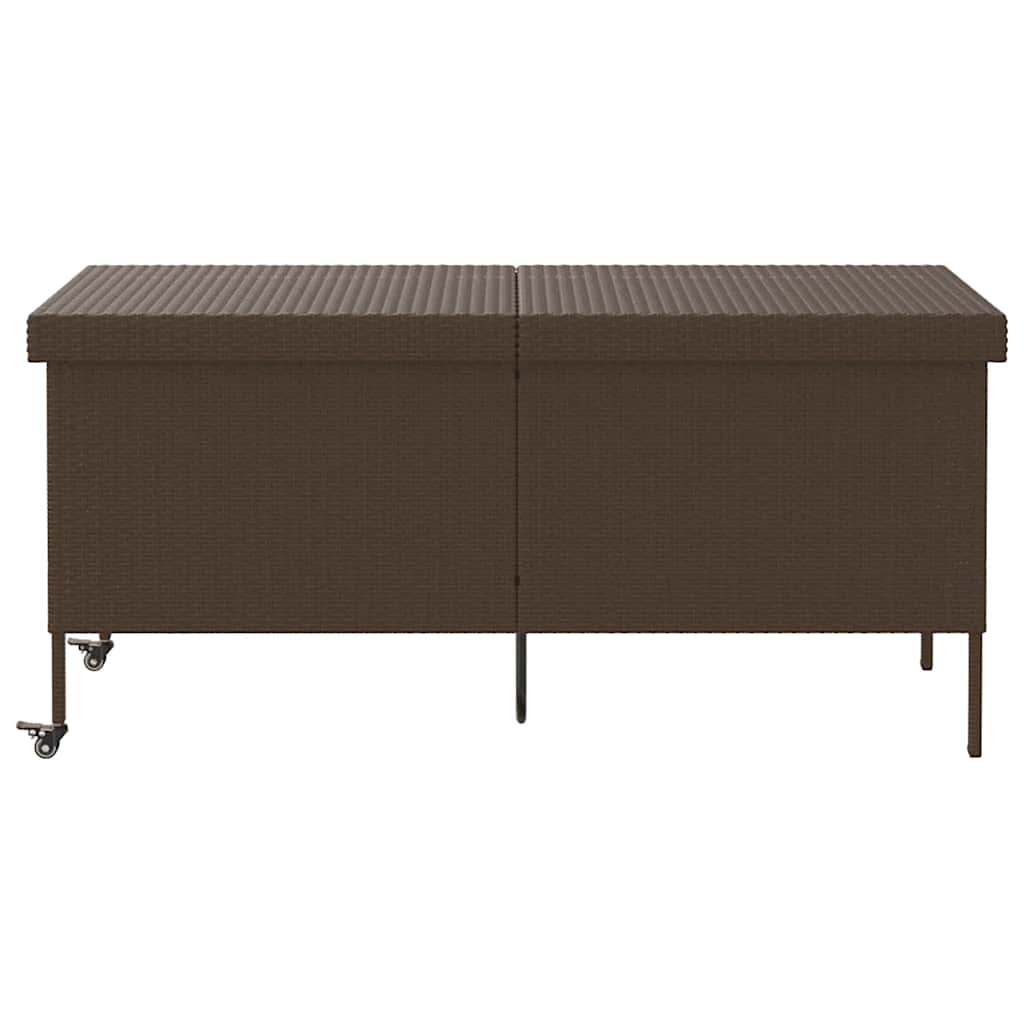 Garden Storage Box with Wheels Brown 160x55x75 cm Poly Rattan