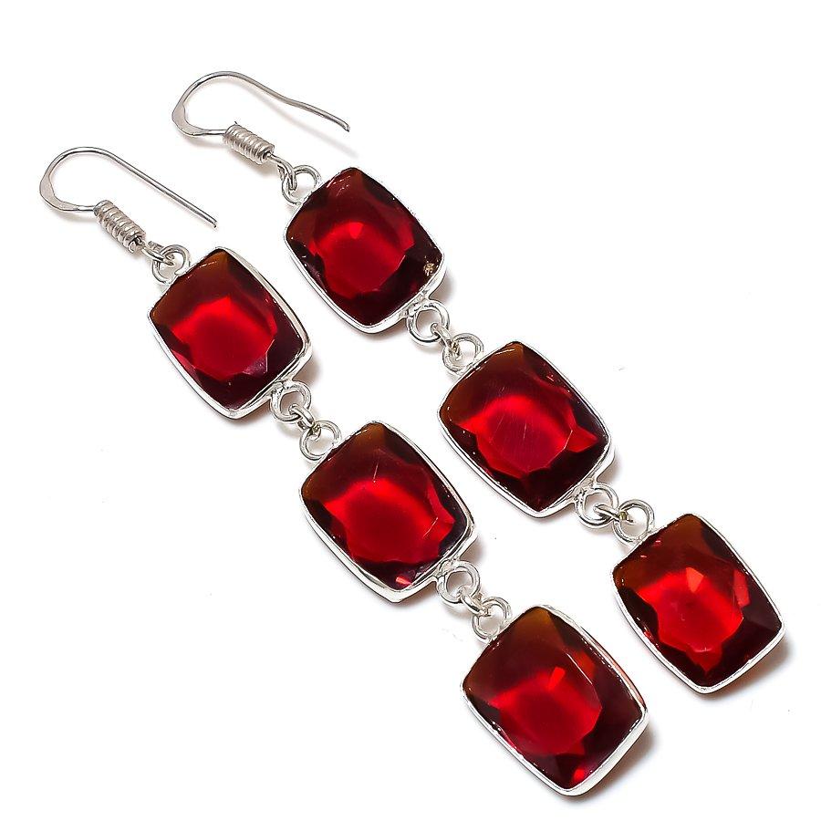 

Ювелирные серьги из стерлингового серебра 925 пробы с натуральным мозамбикским гранатом 3,27 дюйма p6Q93