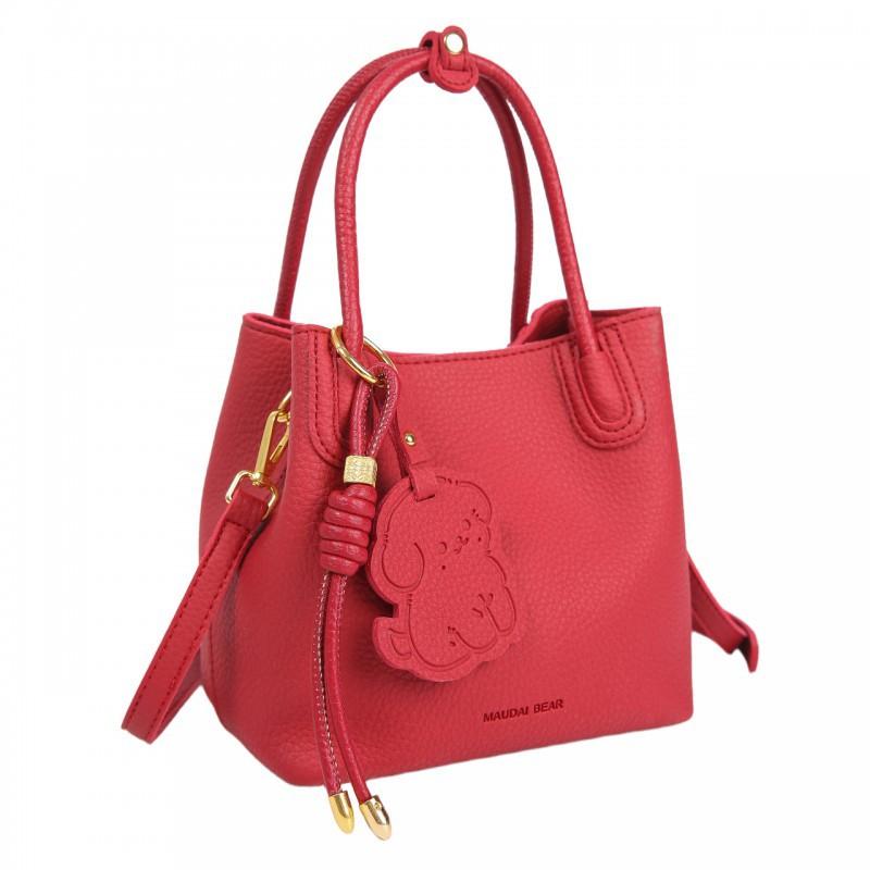 Korean Style Niche Casual Simple Lychee Pattern Portable Bucket Bag Temperament All-matching Work Commuter Mother Cross-body Women