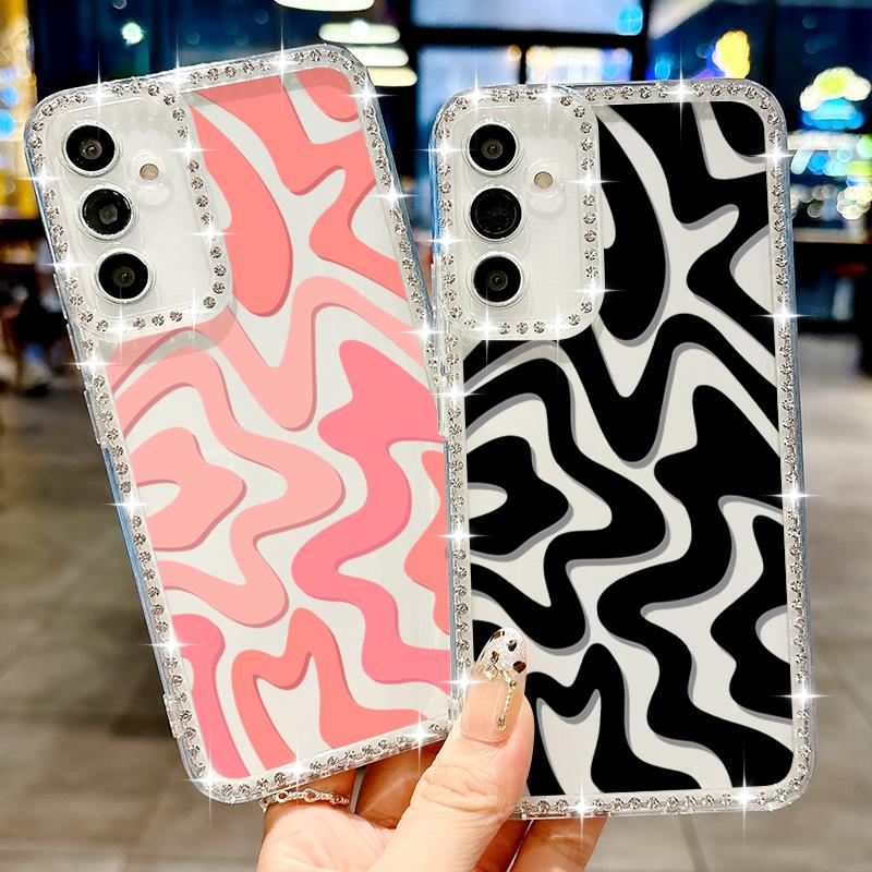 Stripe Pattern Diamond Case For Samsung Galaxy S25 Edge S23 FE S24 Ultra A56 A55 A54 A36 A35 A15 A16 A25 A53 5G Soft Phone Cover