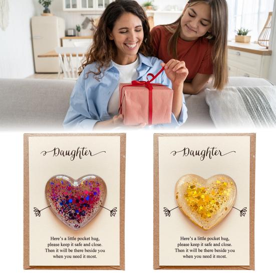 Daughter Pocket Hug with Positive Card Emotional Support Love Heart Figurine Son Sister Niece Pocket Token Decoration Inspirational Encouragement Gift