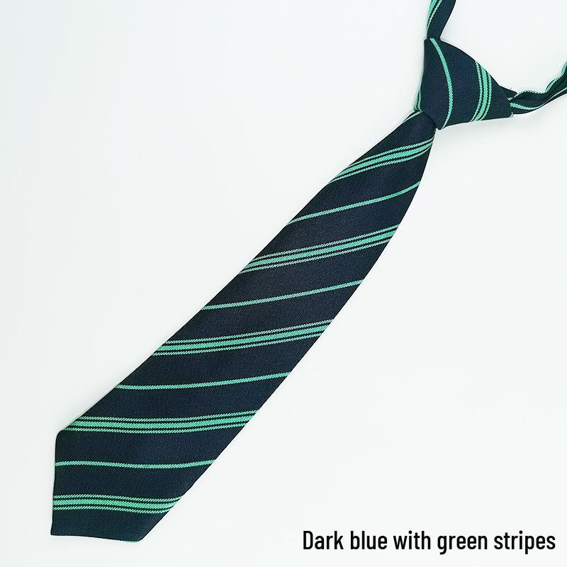 Black & White Striped Elastic Band Cotton Pullover Tie - British Academy Style Uniform