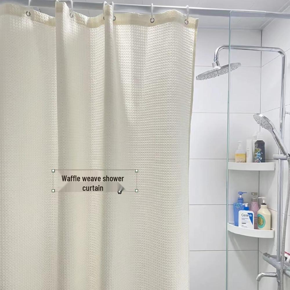 Blogger-Approved White Jacquard Waffle Shower Curtain - Punch-Free, Waterproof, Thick Fabric