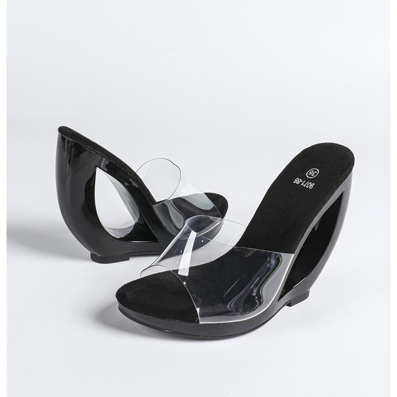 

Pesstwei Big Size 43 PVC Transparent Open Toe Women Slippers Fashion Elegant Fretwork High Heels Wedding Dress Slide Shoes Size: 43 34 чёрный